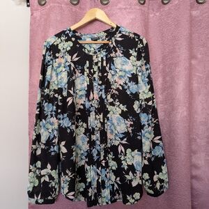 Women's Torrid Vibrant Floral Blouse  Blue,Green, Pink, Black Accents Flowy